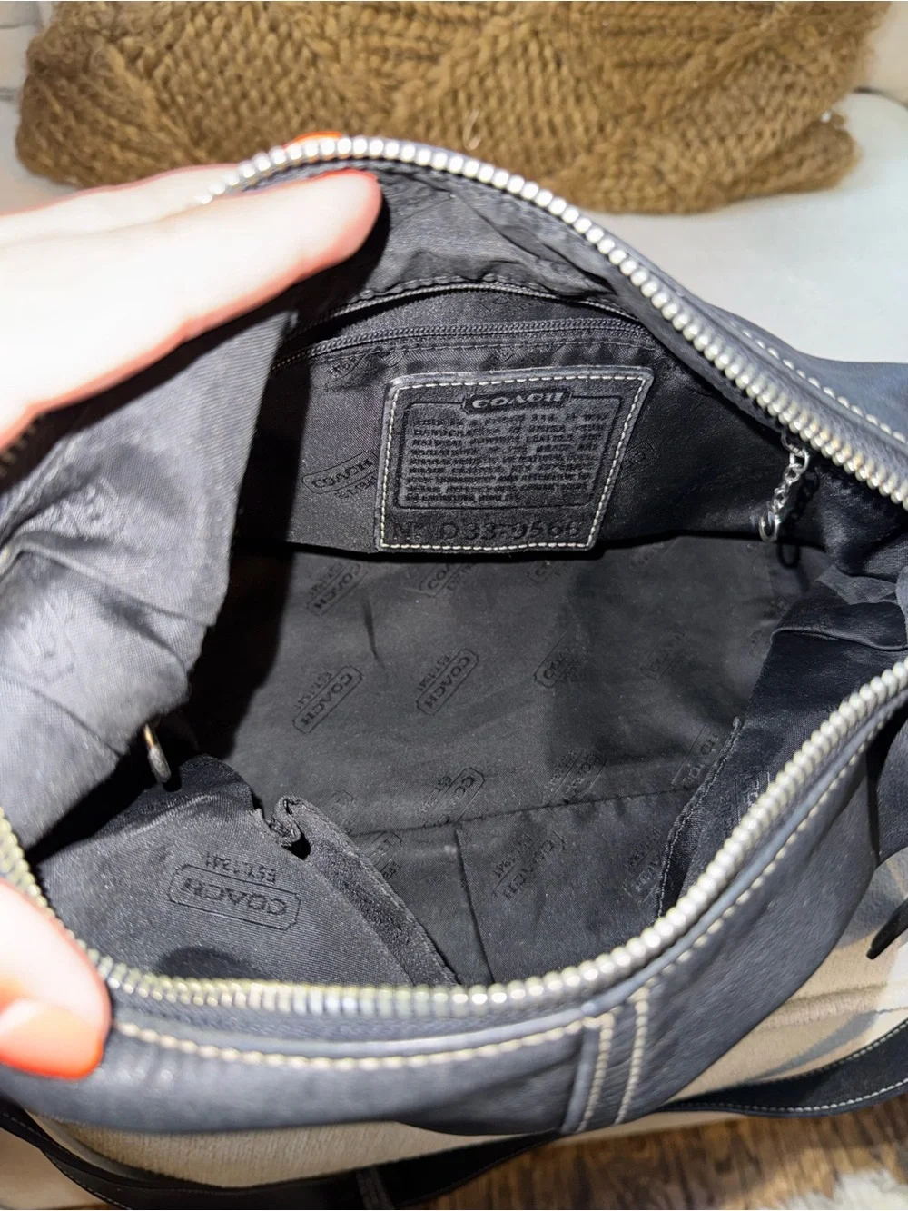 Vintage Coach Legacy Black Leather Hobo Bag with Contrast Stitching 9566